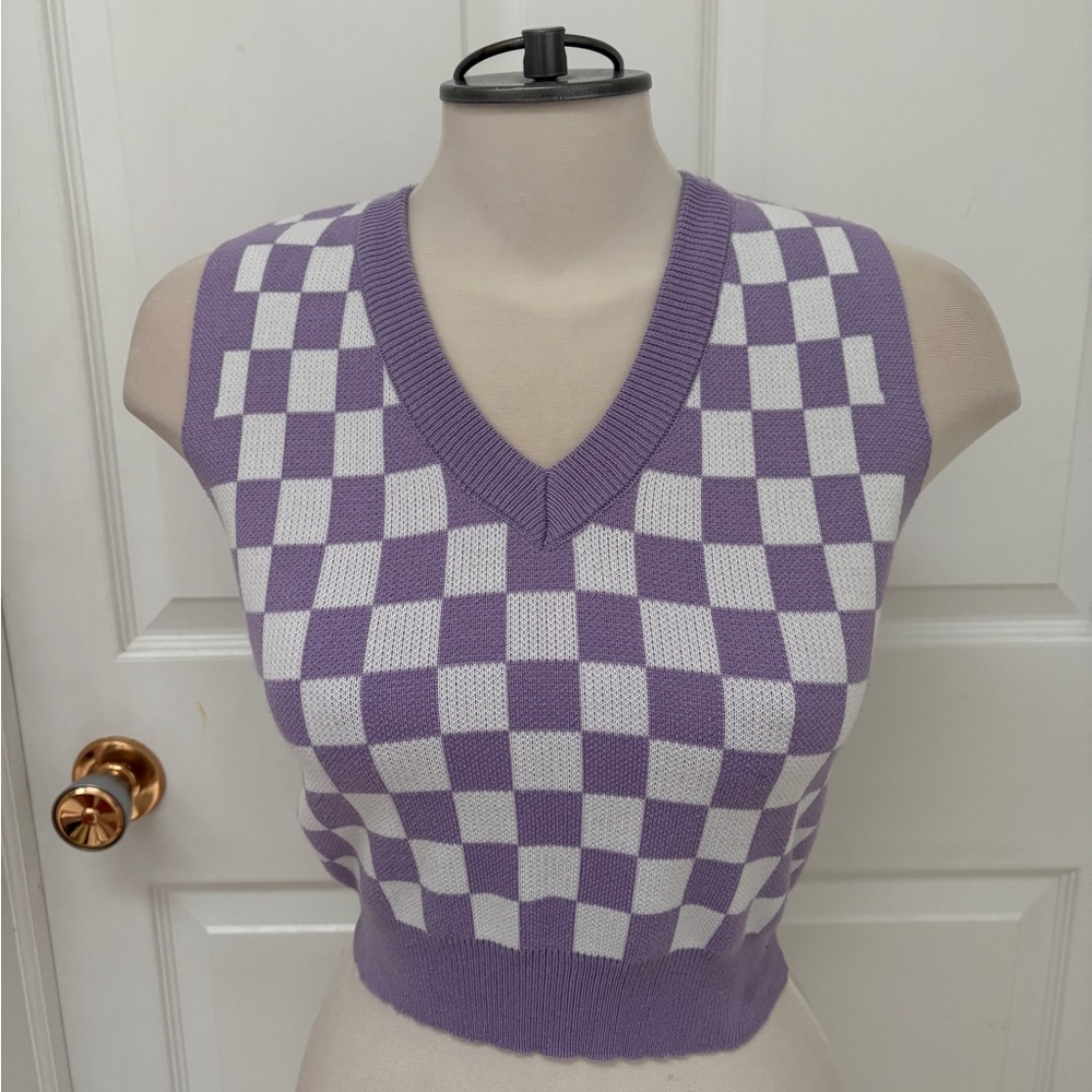 Checkered Sweater Vest, crop top